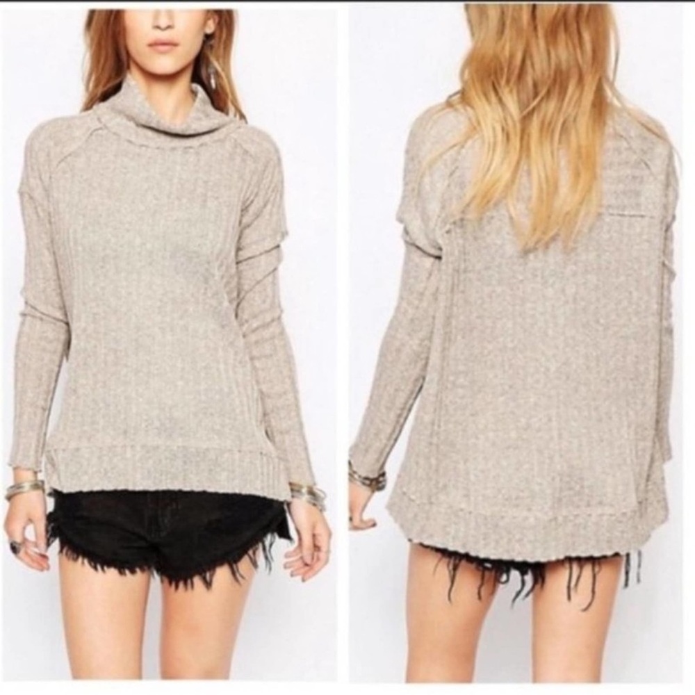 Free People Clarissa Chunky Ribbed Knit Mock Neck Lightweight Sweater Size Small